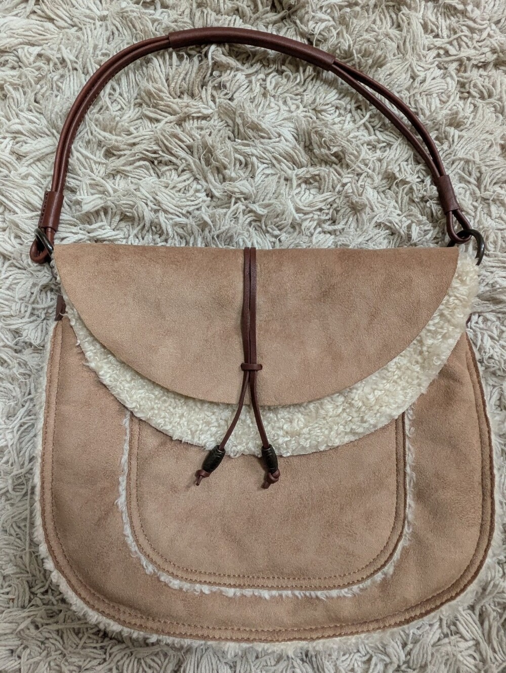 J. Jill Faux Suede Fleece Shoulder Purse Leather Trim